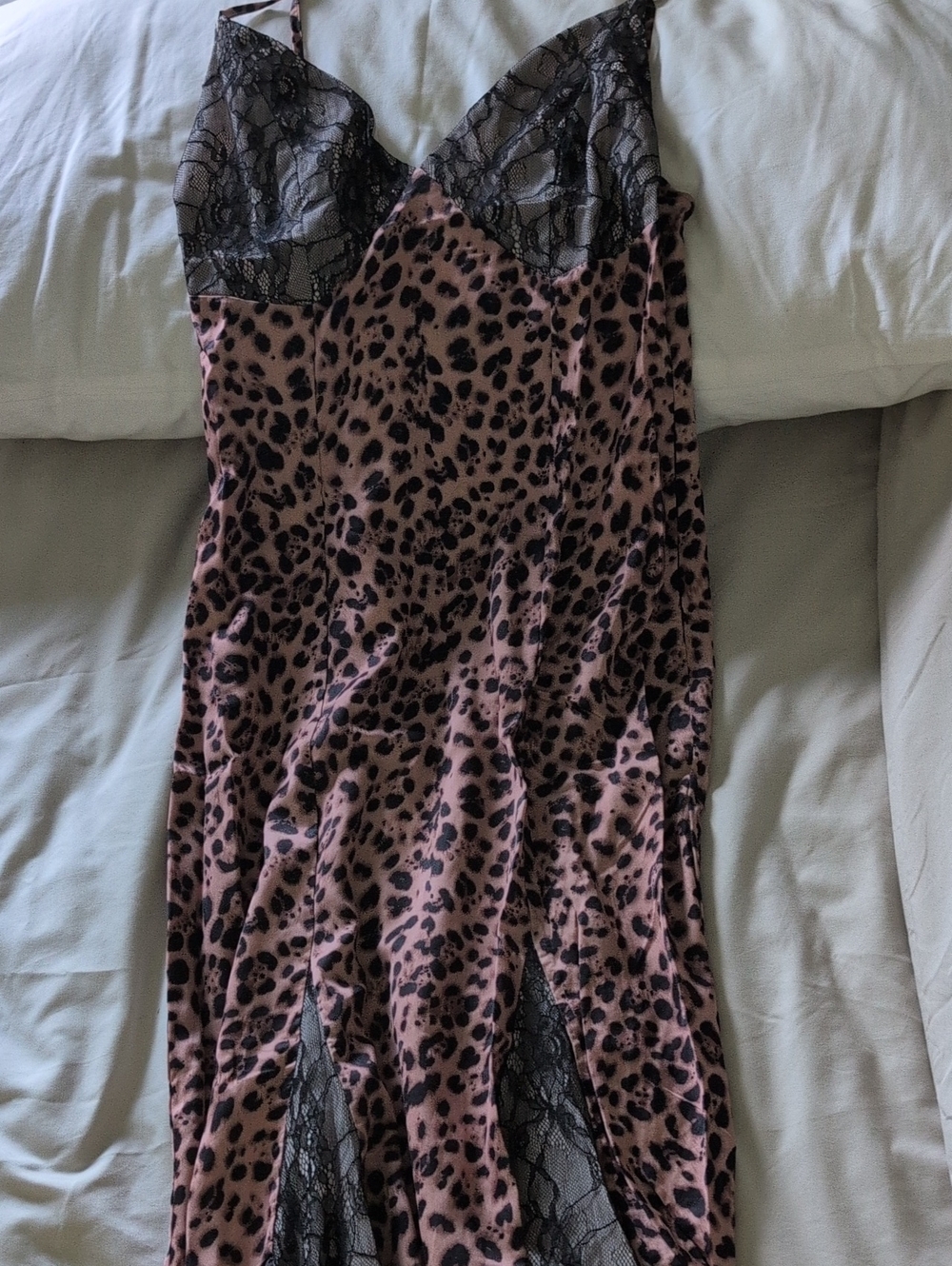 Leopard Print Pink Maxi Dress with Black Lace Trim